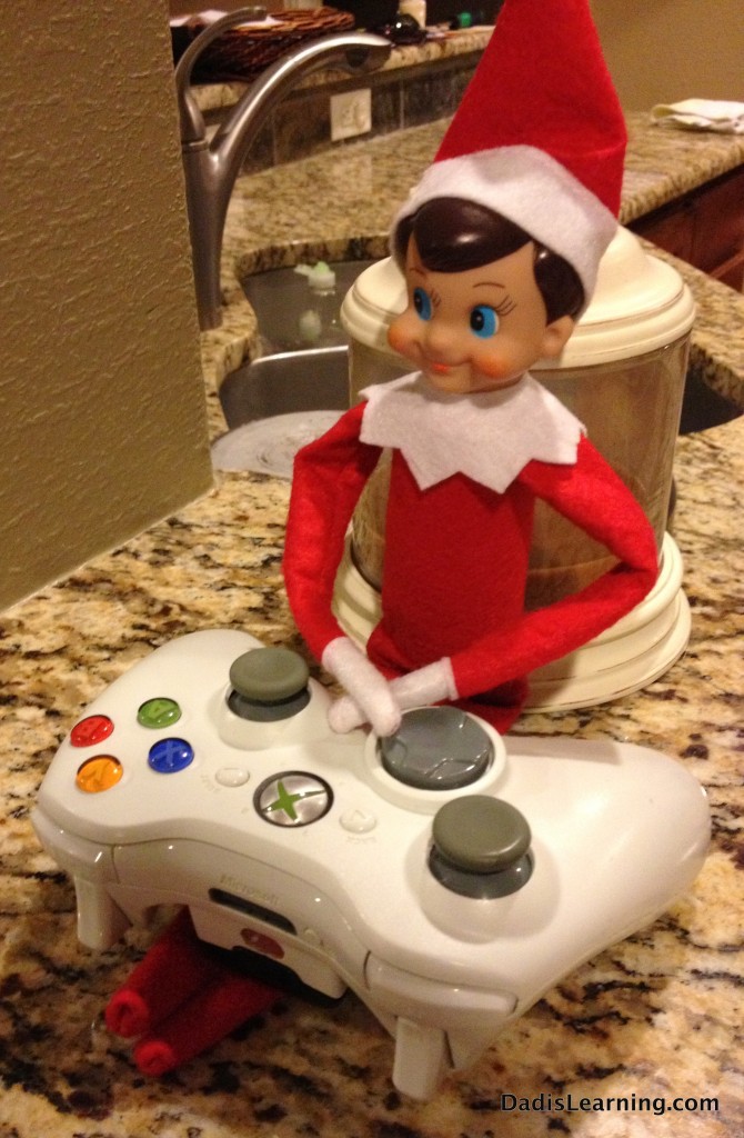 Elf on the Shelf playing Xbox