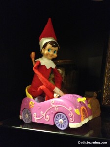 Elf on the Shelf in a remote control car