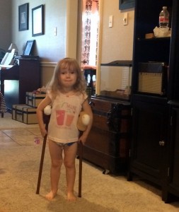 Our youngest on her own "crunches" following Mommy around.
