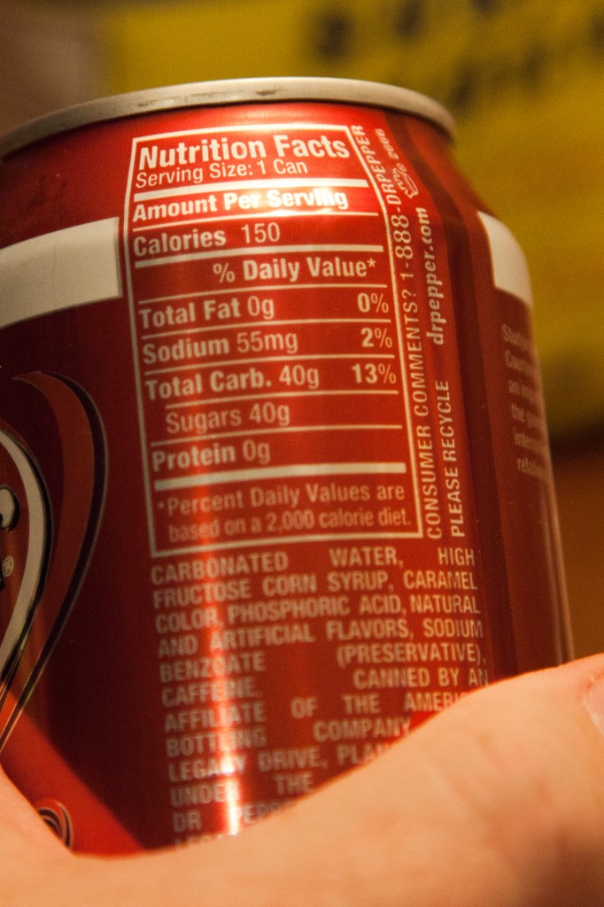 dr pepper nutrition label